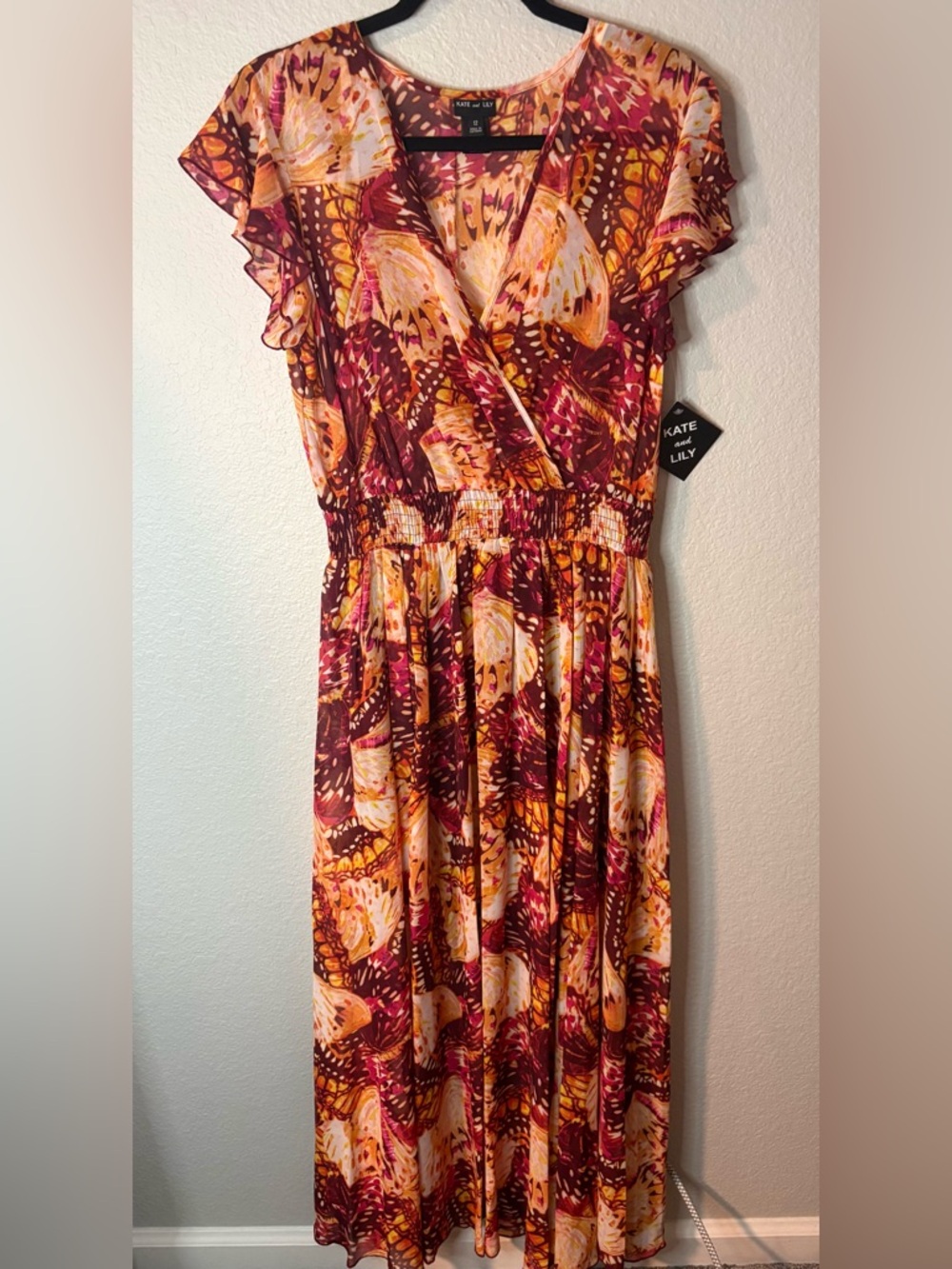 Kate and Lily Burgundy & Mustard Printed Wrap-Style Maxi Dress